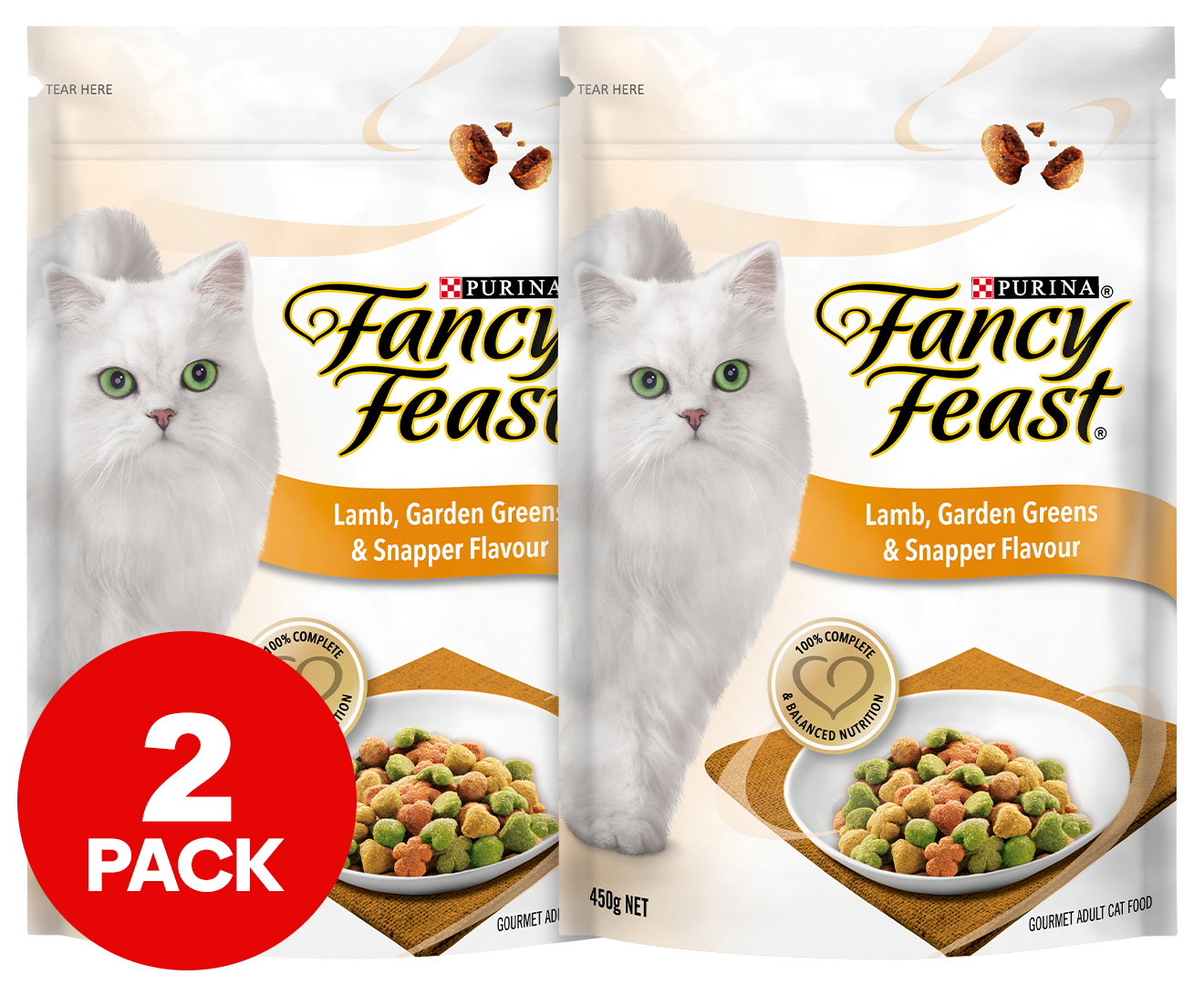 2 x Purina Fancy Feast Dry Cat Food Lamb Garden Greens Snapper