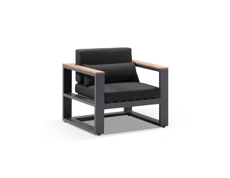 Balmoral 1 Seater Outdoor Aluminium and Teak Arm Chair - Outdoor Aluminium Lounges - Charcoal