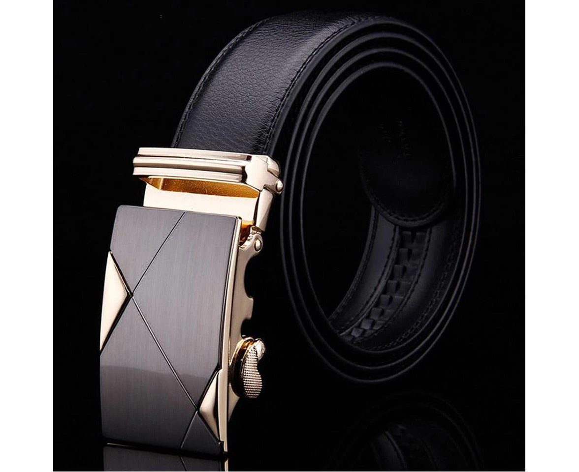 Adjustable Leather Belt Auto locking Buckle Casual Fashion Designer Dress Belt - Gold