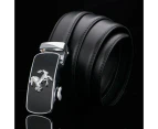 Adjustable Leather Belt Auto lock Silver Horse Buckle Black Belt Men Women Chain Belt