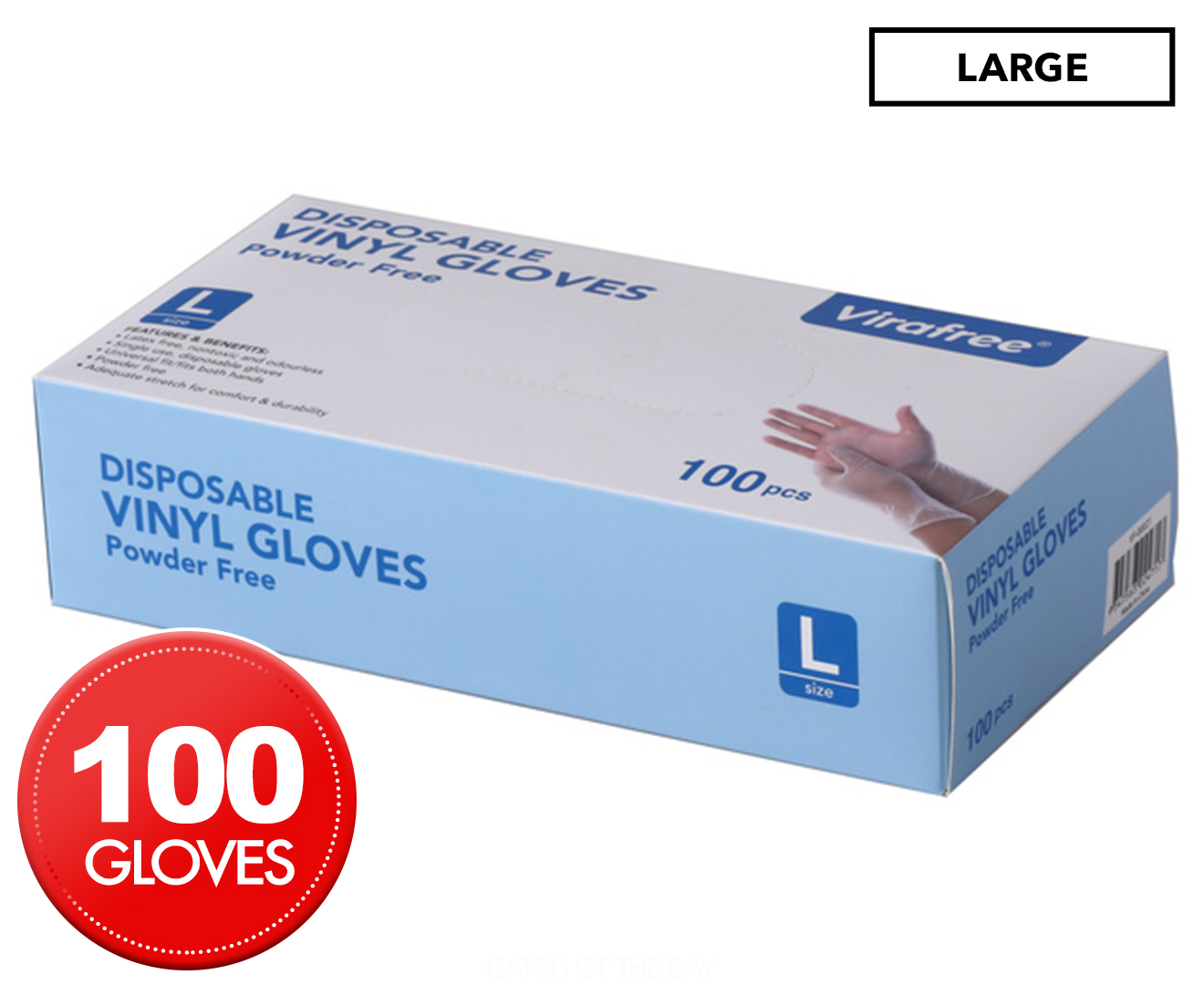 Large Disposable Powder Free Vinyl Gloves 100pk | Catch.co.nz
