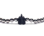 Decked Up Men's Beads Bracelet - Silver Beads with Black Studded Knight Helmet Charm