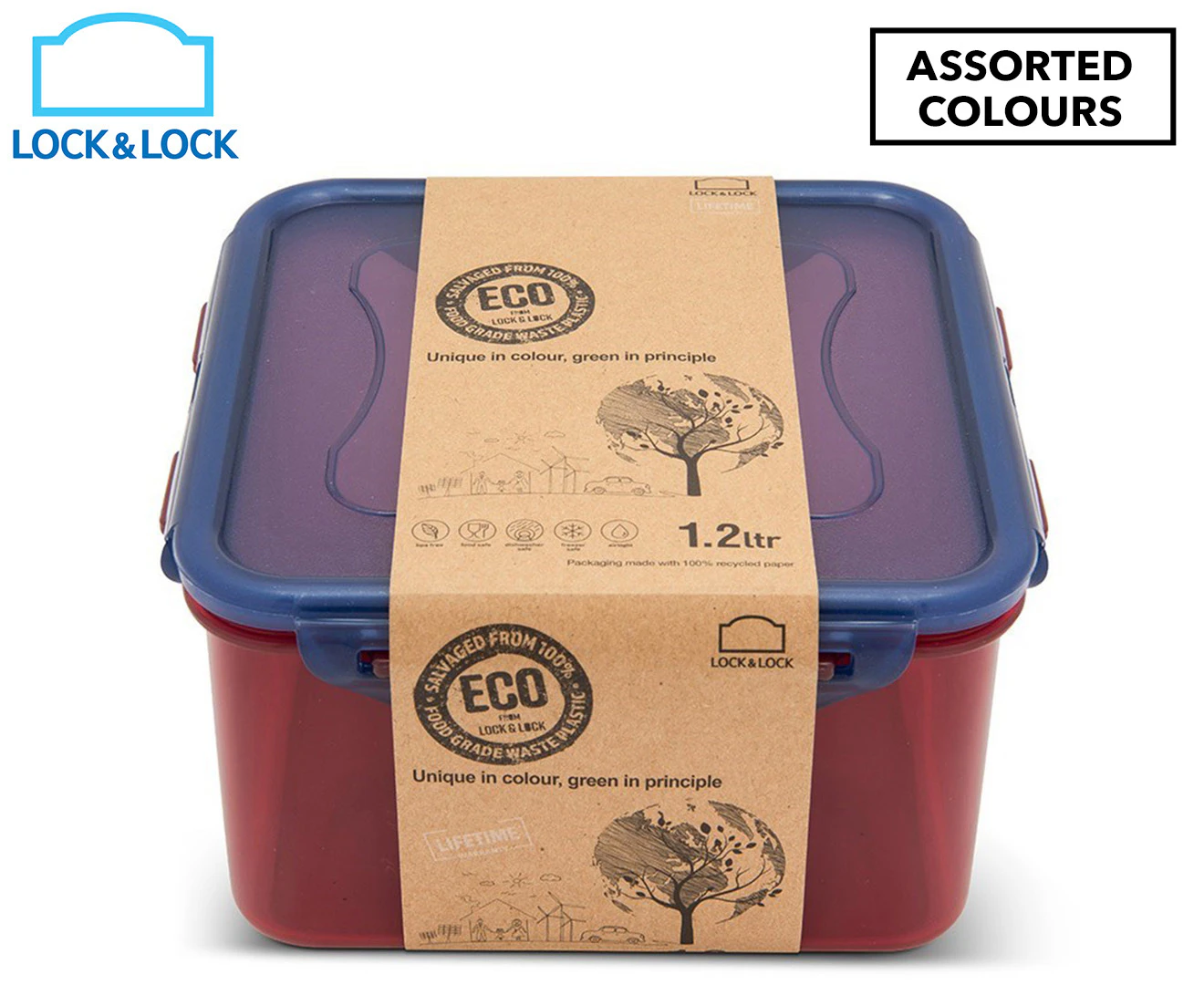 Locknlock 1.2L Eco Square Airtight Snack/Food Container Travel/Pantry Set Short