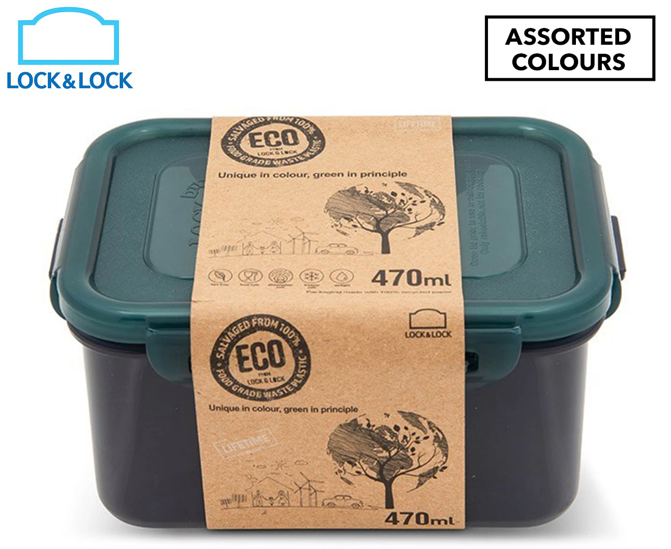 Locknlock 470ml Eco Rectangle Airtight Food Container Travel/Pantry Set Short