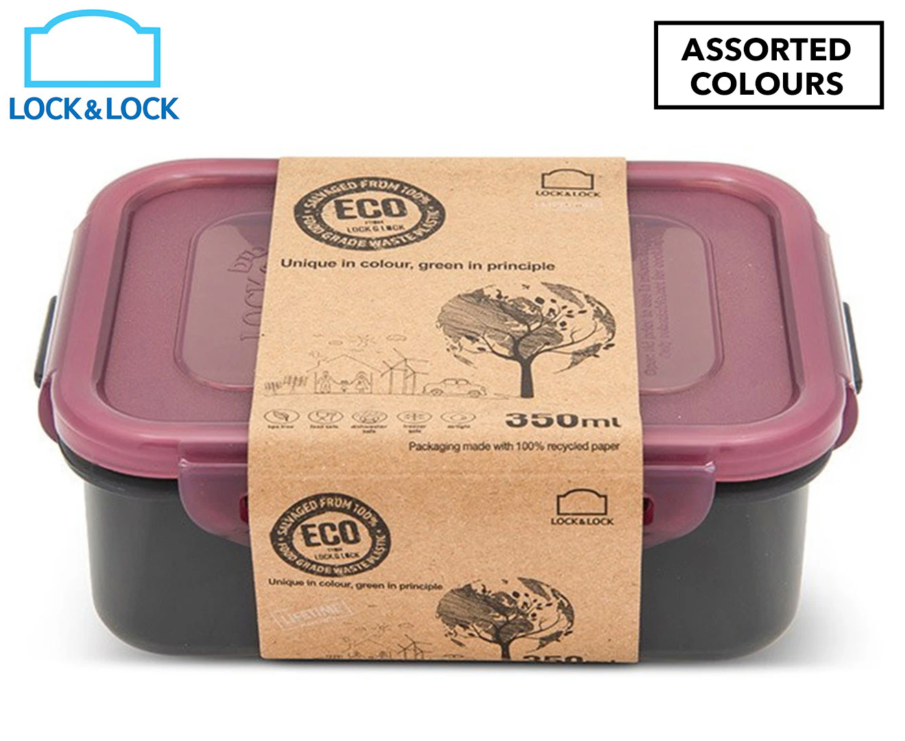 Locknlock 350ml Eco Rectangle Airtight Food Container Travel/Pantry Set Short