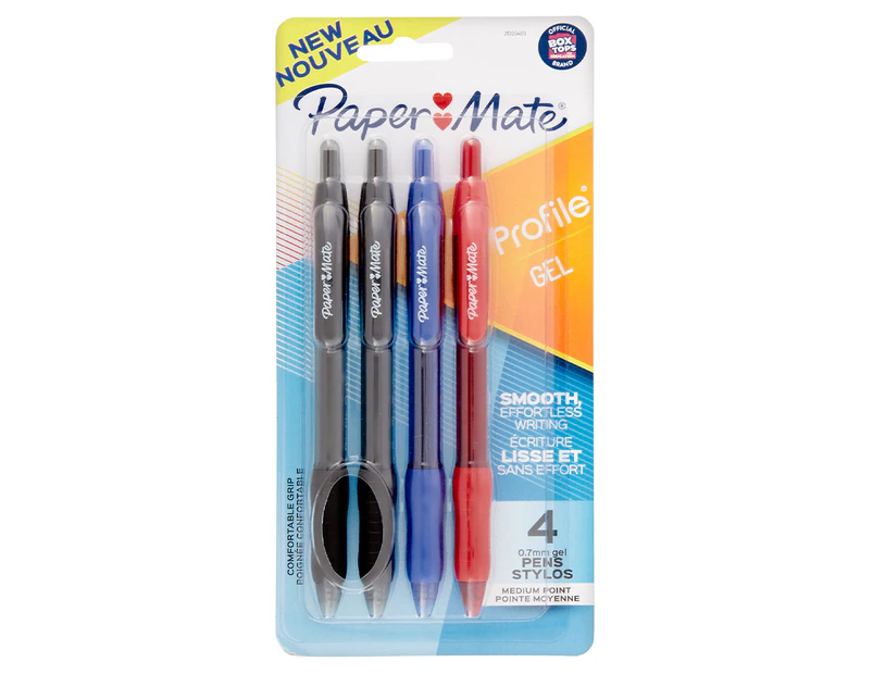 Paper Mate Profile Gel Pens 4-Pack - Black/Blue/Red