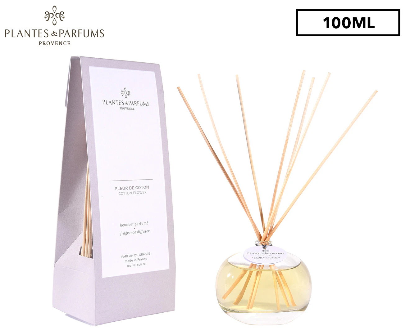 Plantes & Parfums Fragrance Reed Diffuser 100mL - Cotton Flower