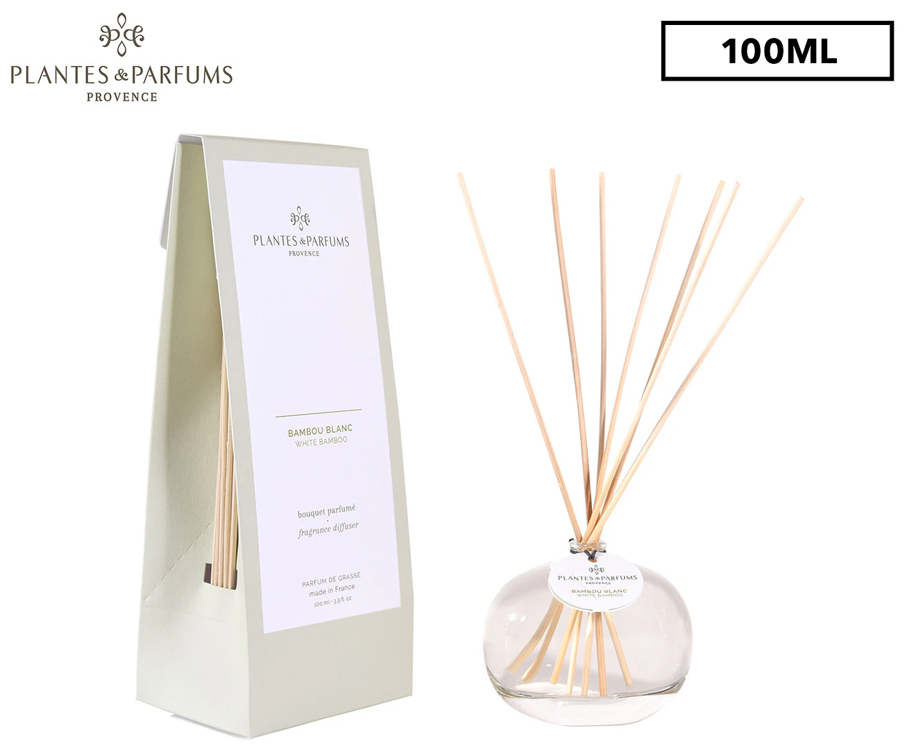 Plantes & Parfums Fragrance Reed Diffuser 100mL - White Bamboo