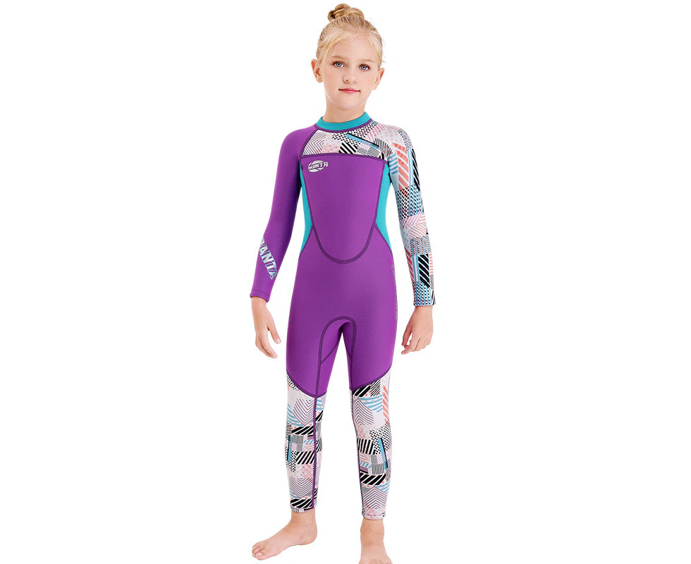 Mr Dive boys 2.5mm Neoprene Full Body Wetsuit UV Protection Keep Warm Long Sleeve Swimsuit-Purple