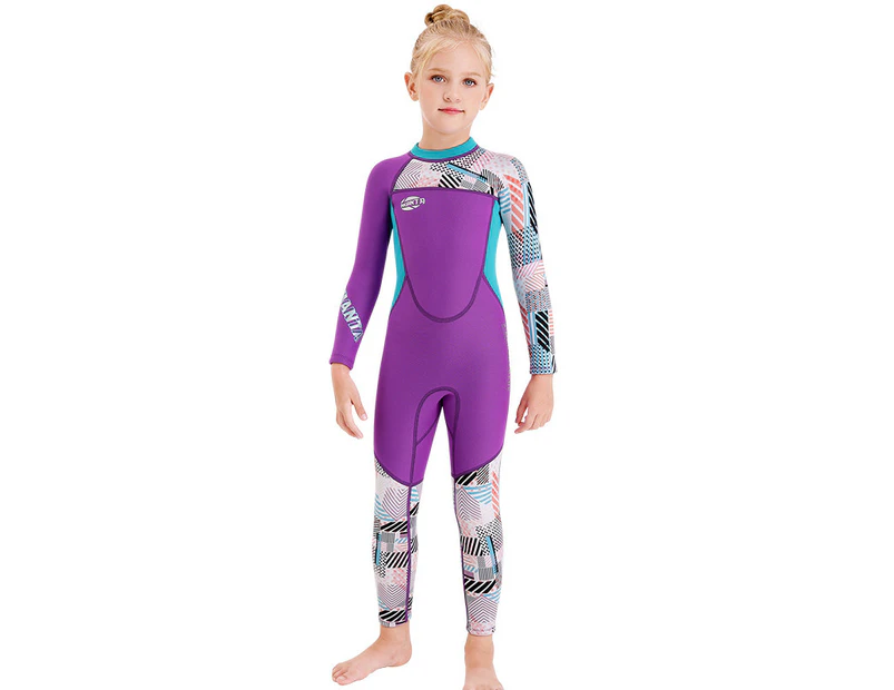 Mr Dive boys 2.5mm Neoprene Full Body Wetsuit UV Protection Keep Warm Long Sleeve Swimsuit-Purple