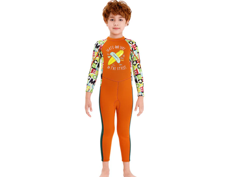 Mr Dive kids 2.5mm Neoprene Full Body Wetsuit UV Protection Keep Warm Long Sleeve Swimsuit-Orange