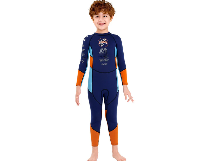 Mr Dive Boys 2.5mm Neoprene Full Body Wetsuit UV Protection Keep Warm Long Sleeve Swimsuit-Navy