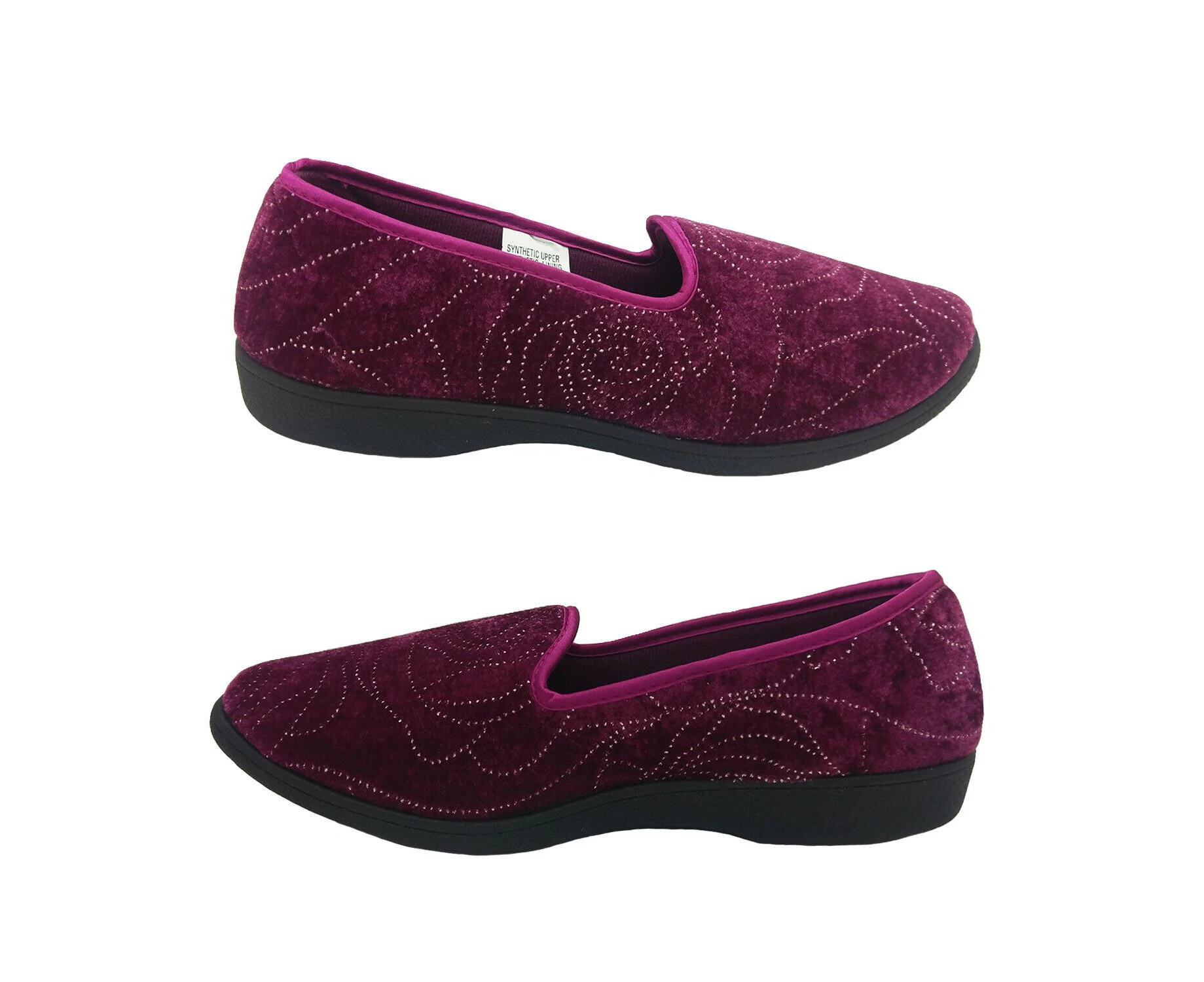 Panda Eriko Slip on Slipper Velour Rose Sparkle Print Satin Trim - Pink