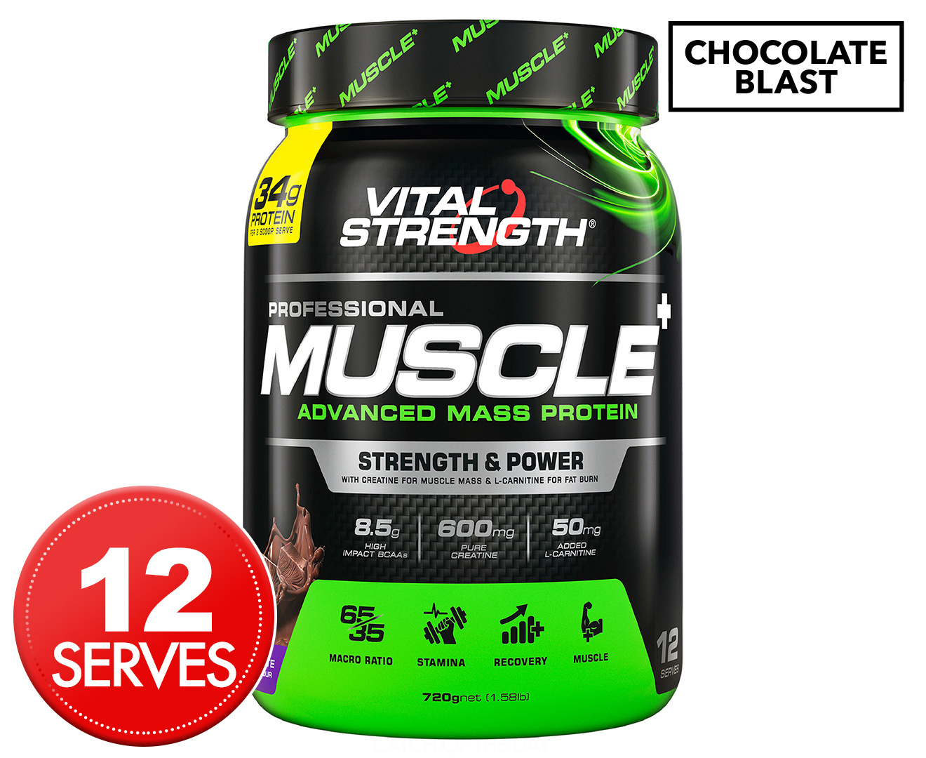 Vital Strength Pro Muscle Mass Protein Powder Chocolate Blast 720g ...