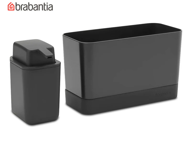 Brabantia Sink Organiser & 250mL Soap Dispenser Set - Dark Grey