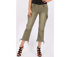 GIRL'S JEANS Amy Women Cargo Crop Jeans - Olive