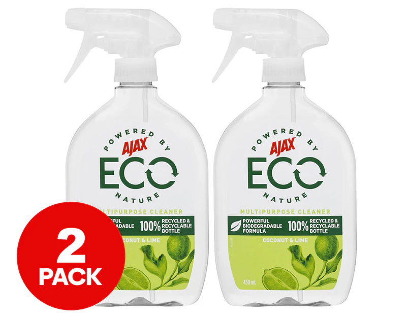 2 x Ajax ECO Multipurpose Cleaner Spray Coconut & Lime 450mL