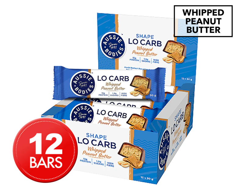 12 x Aussie Bodies Lo Carb Bar Whipped Peanut Butter 50g