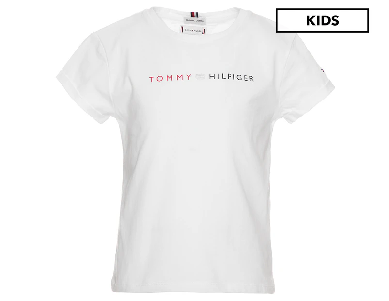 Tommy Hilfiger Girls' Essential Roll Up Tee / T-Shirt / Tshirt - Bright White