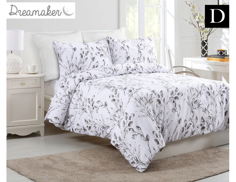 Dreamaker Meadow Printed Microfibre Double Bed Quilt Cover Set - White/Grey