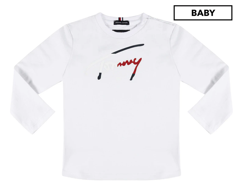 Tommy Hilfiger Baby Boys' Essential Script Long Sleeve Tee / T-Shirt / Tshirt - Bright White