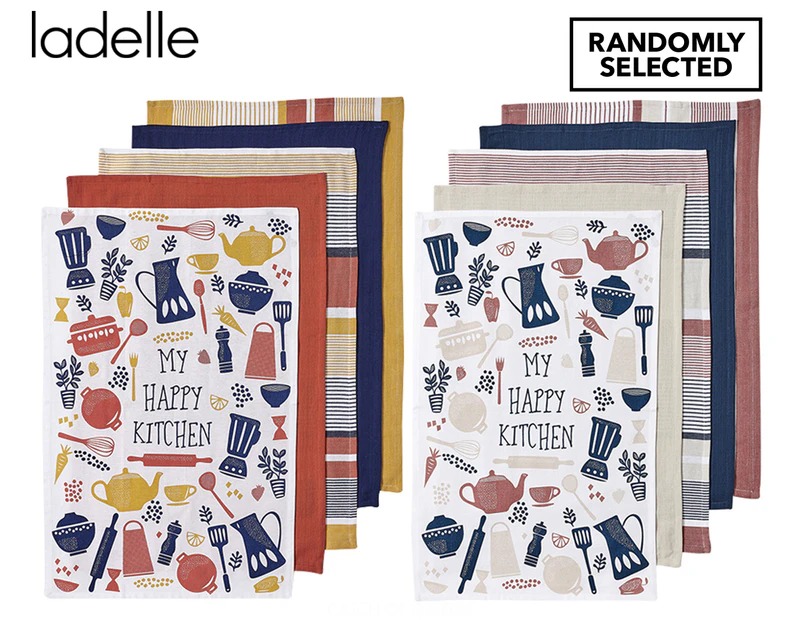 Ladelle 43x68cm My Happy Kitchen Kitchen Towels 5-Pack - Randomly Selected