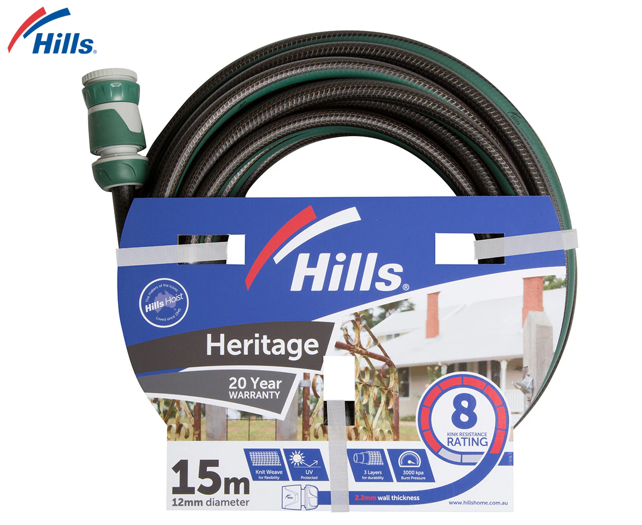 Hills Heritage Series Garden Watering Hose Flexible Kink Resistant 12mm x 15M