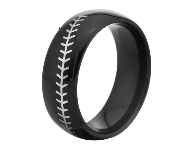 Tungsten Silver and Black Baseball Ring