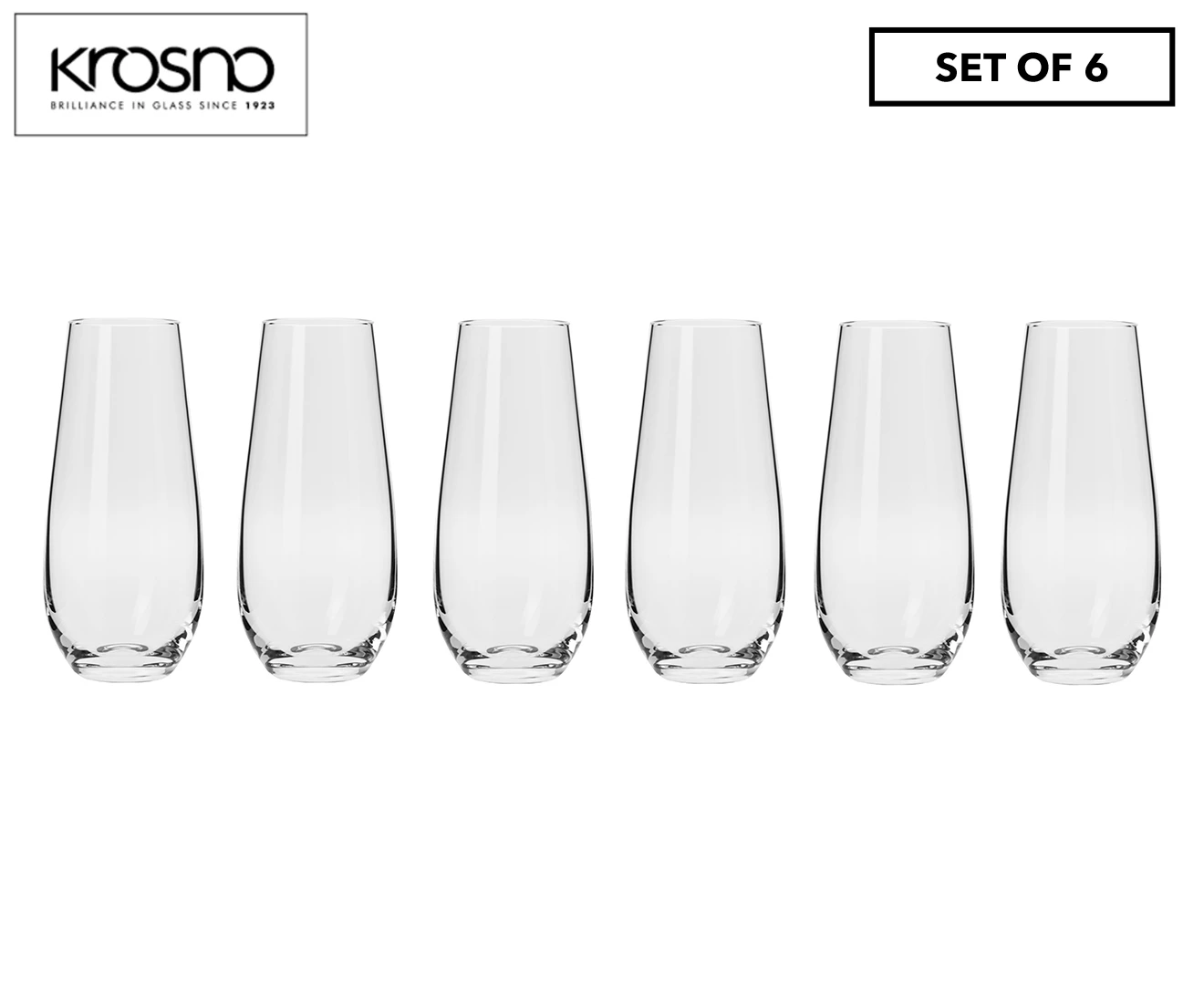 Set of 6 Krosno 230mL Harmony Stemless Champagne Flutes