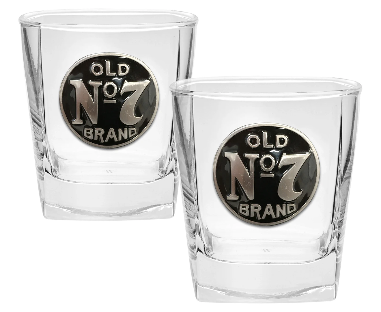 Jack Daniels Old No.7 Set of 2 Metal Badged Spirit Glasses