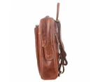 Pierre Cardin Elegant Leather Backpack Padded Laptop Pocket Unisex Brown