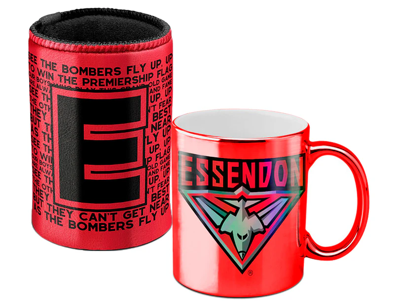 AFL Essendon Bombers Metallic Can Cooler & Mug Pack