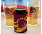 Brisbane Broncos NRL Set of 2 Pint Beer Glasses with Neoprene Can Cooler Stubby Holder