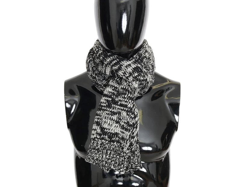 Dolce & Gabbana Black White Wool Knitted Scarf Men Accessories Scarves