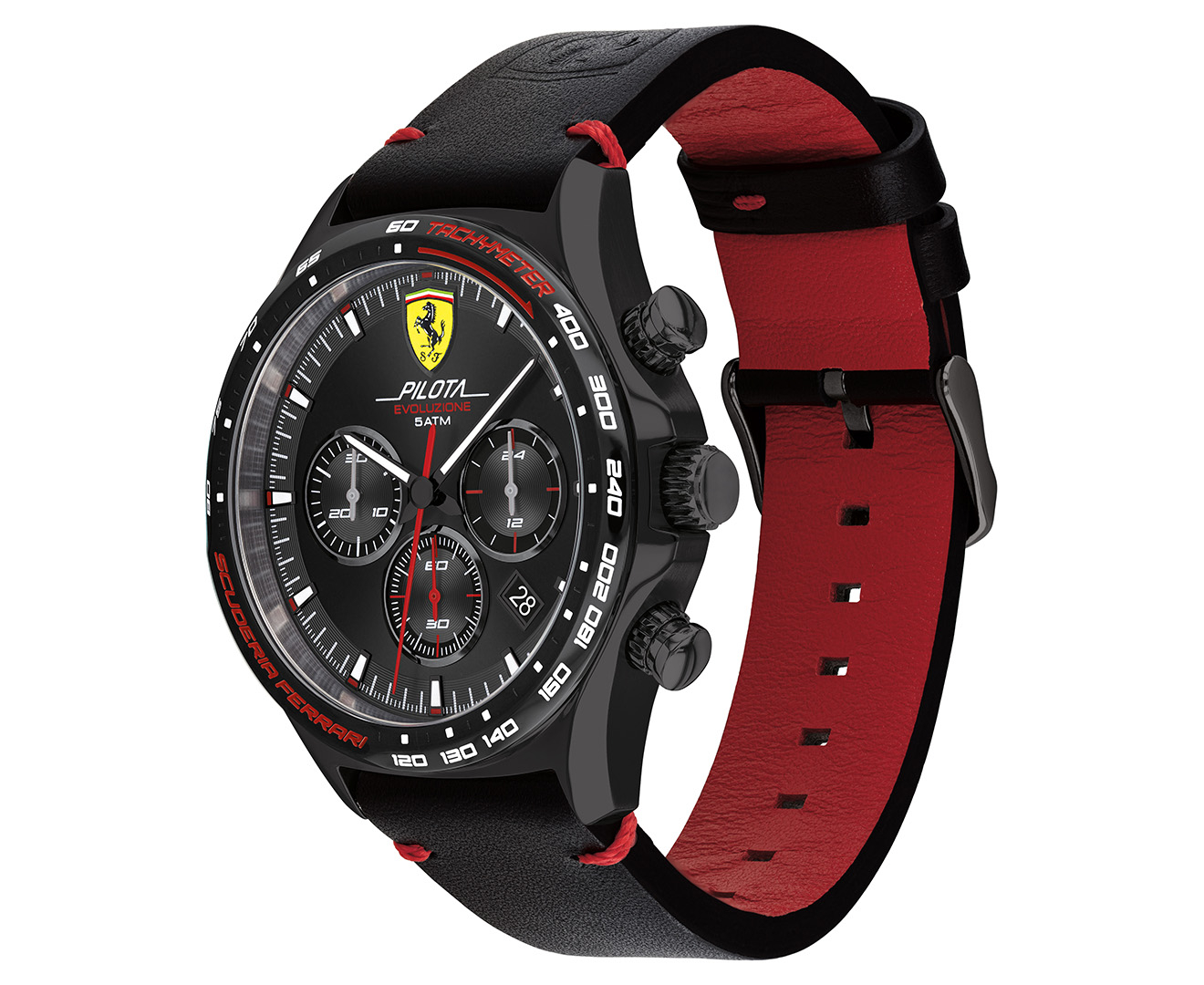 Ferrari Men's 44mm Pilota Evo Leather Watch - Black | Catch.co.nz