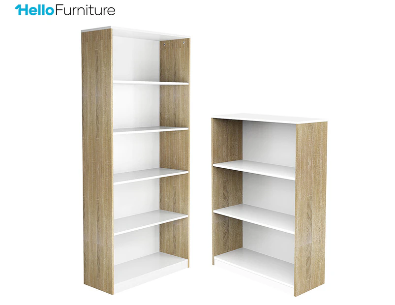 Hello Furniture Hekman 3 & 5 Tier Open Shelf Bookcase Set - White/Oak