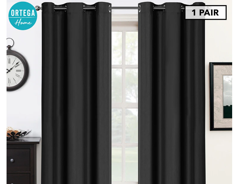 Ortega Home Paris Eyelet Curtain Pair - Black - 213x120cm