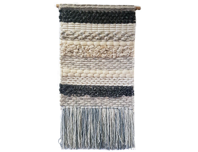 Artisan Decor Handwoven Woolen Wall Hanging - AD 005 - Ivory/Black - 50x100cm