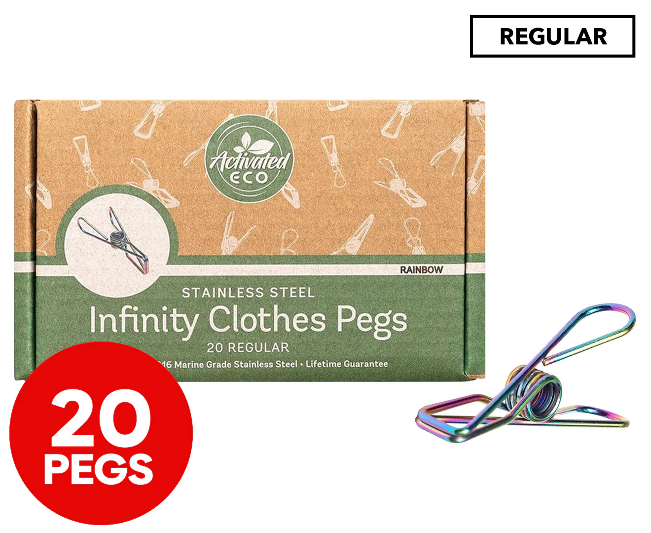 Activated Eco Rainbow S/Steel Infinity Clothes Pegs 20 Pack