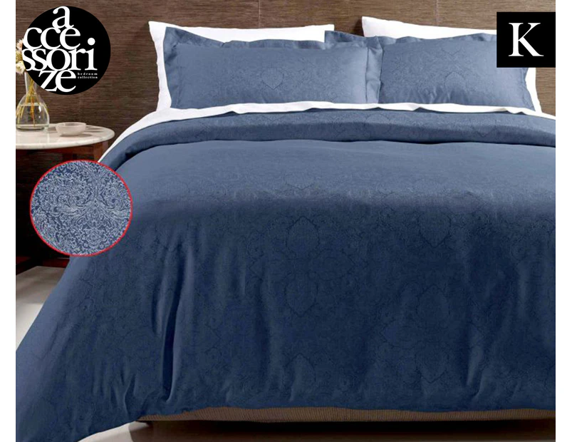Accessorize Hotel Jacquard Cotton Rich King Bed Quilt Cover Set - Navy