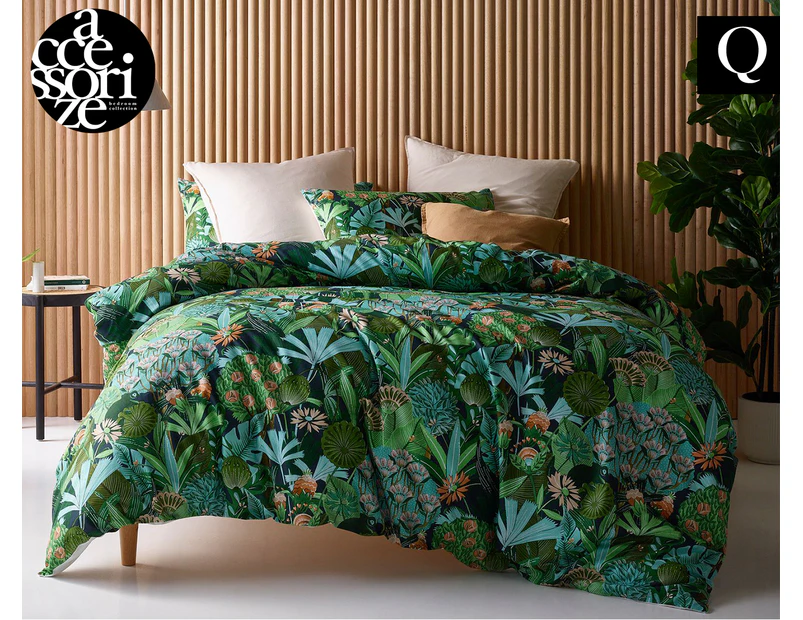 Accessorize Daintree Queen Bed Quilt Cover Set - Green Multi