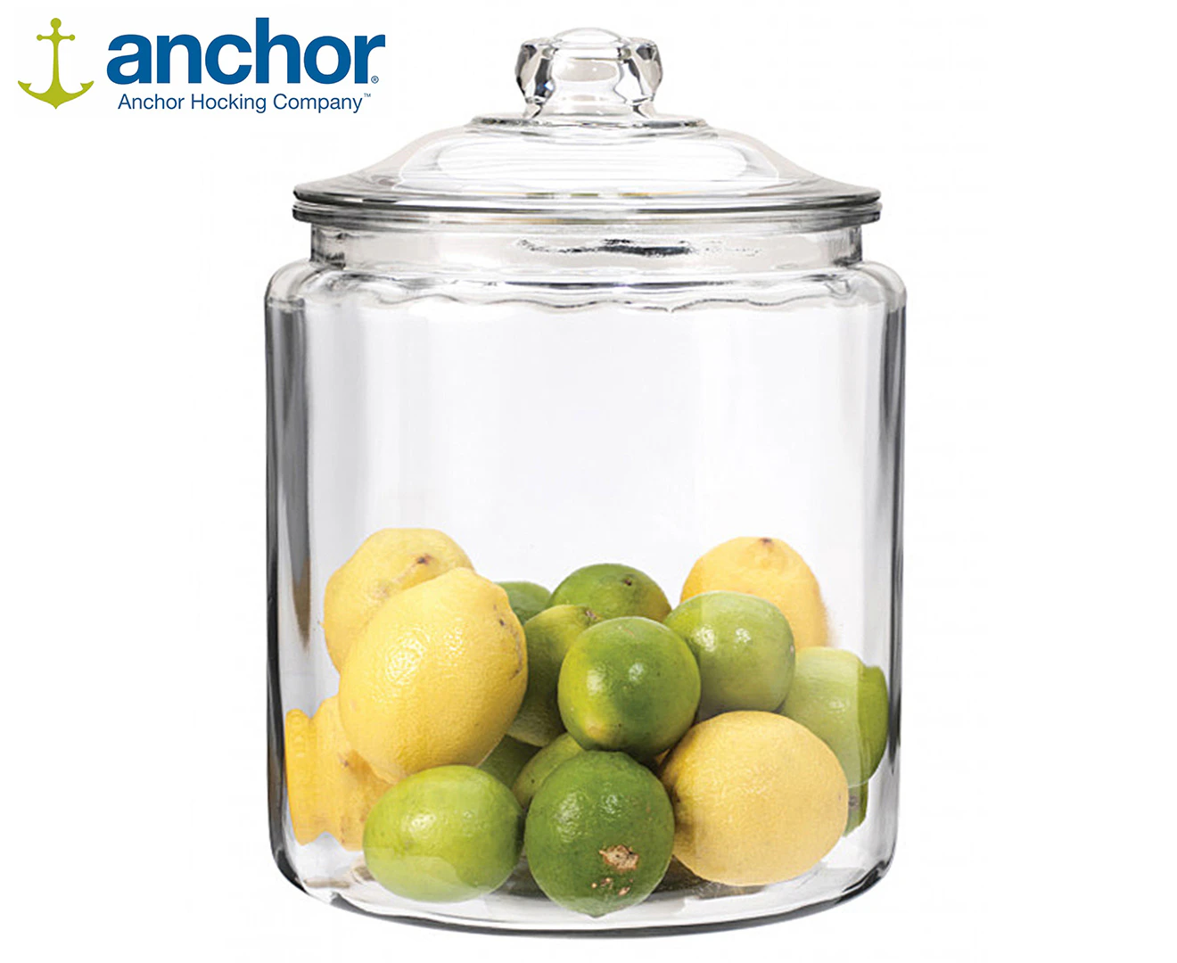 Anchor Hocking 7.5L Heritage Glass Jar Food Container Organiser w/ Lid Clear