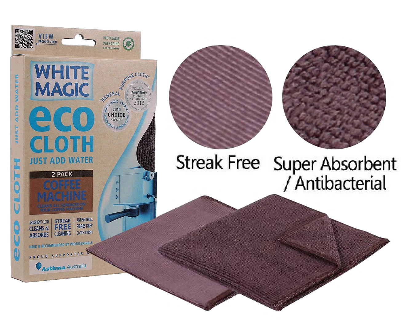 2pc White Magic 32x32cm Eco Cleaning Cloth Absorbent For Coffee Machine Brown