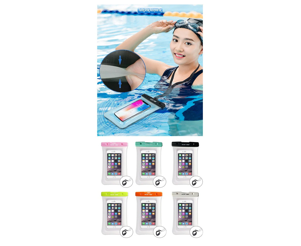 Adore RH03 1pc 6.5" Floating Airbag Swimming Bag Waterproof Mobile Phone Pouch Cell Phone Case For Swim Diving Surfing-Green