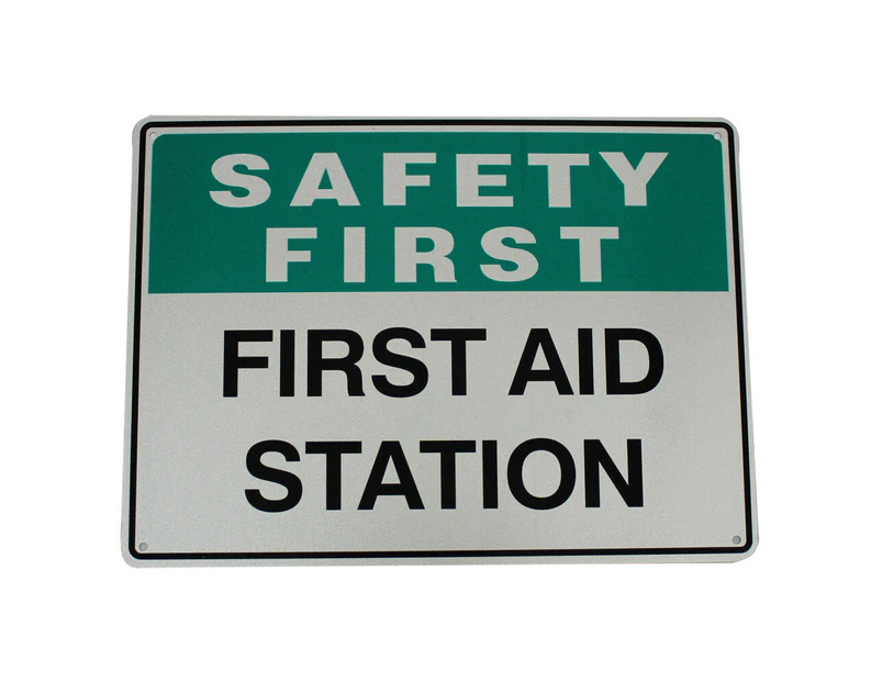 WARNING SAFETY FIRST AID STATION SIGN  200x300mm METAL Al PUBLIC WORK HEALTH