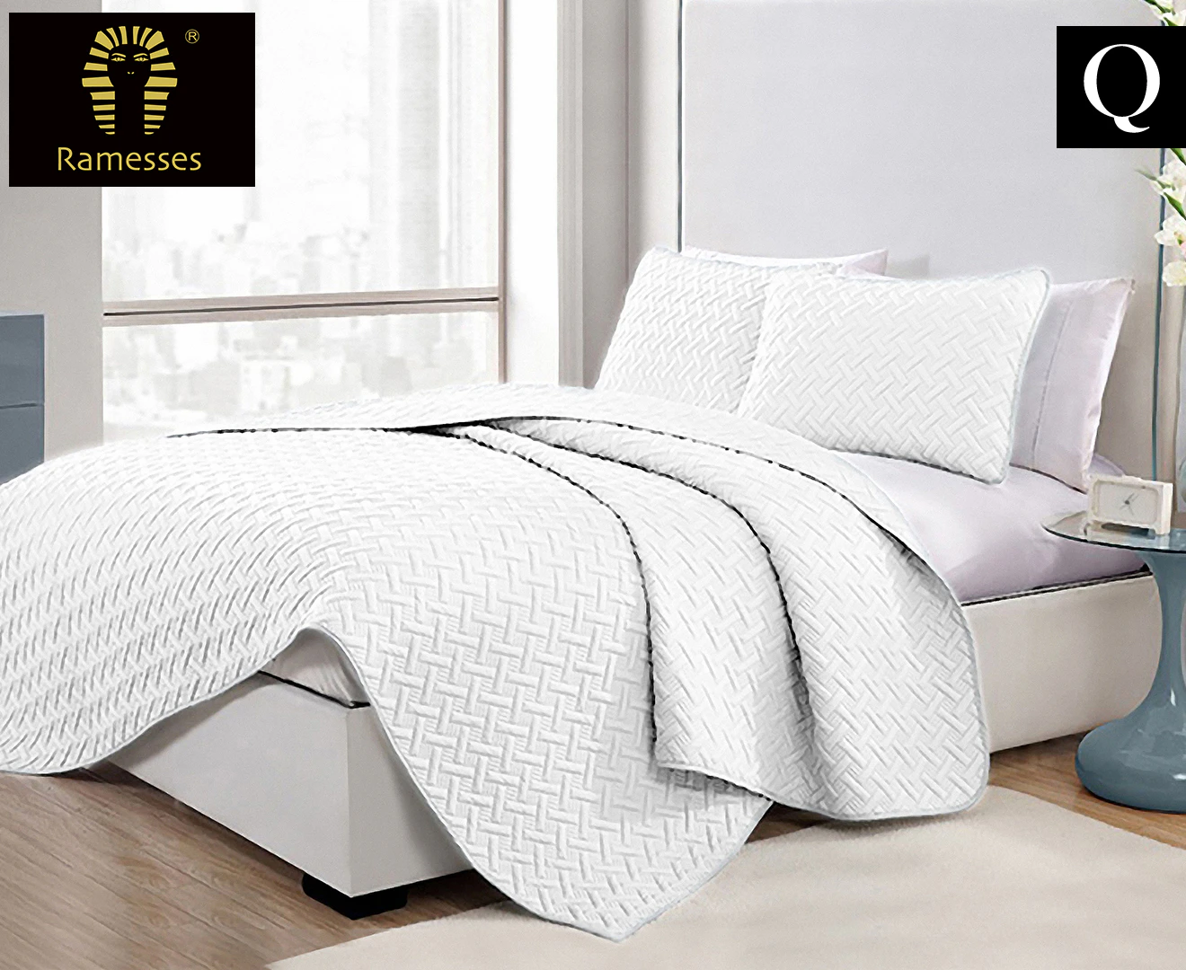 Ramesses 3-Piece Chic Embossed Queen Bed Comforter Set - White