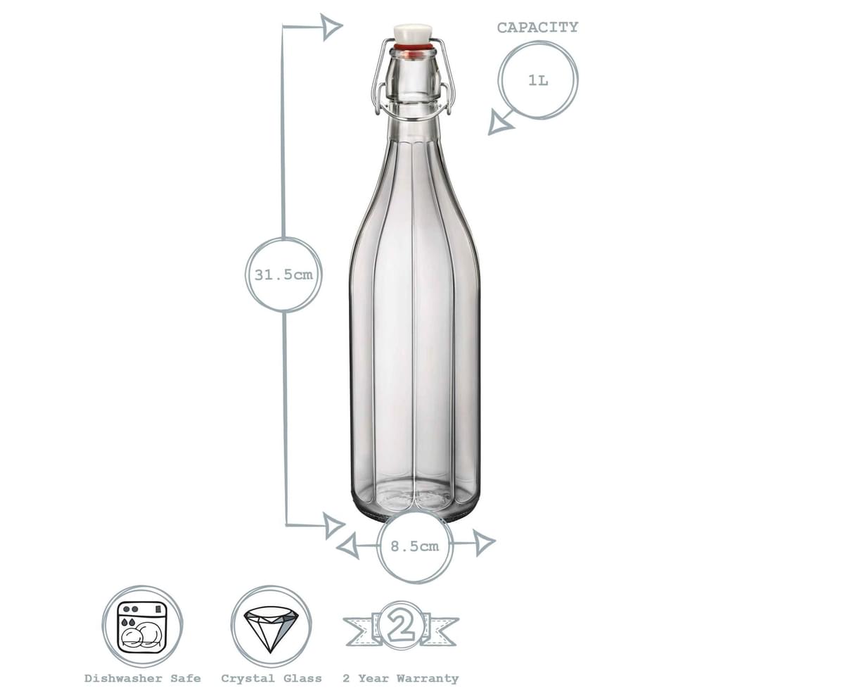Olympia Glass Water Bottles with Swing Top Stopper 1.2L Pack of 6 