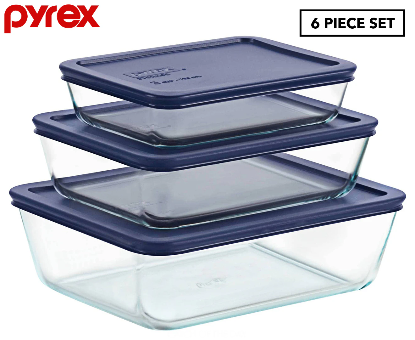 Pyrex 6-Piece Simply Store Rectangular Container Set - Clear/Blue