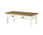 Leura Belle Coffee Table In Brushed White With Natural Timber Top - Distressed White Honey top - Indoor Coffee Tables