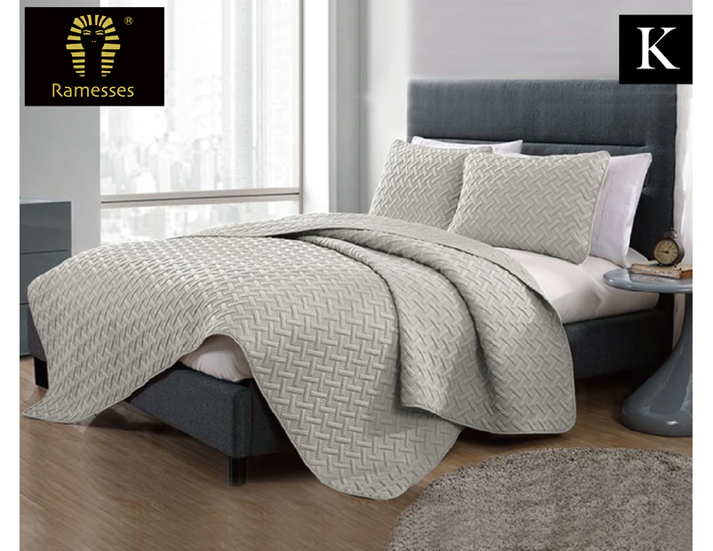 Ramesses 3-Piece Chic Embossed King Bed Comforter Set - Silver